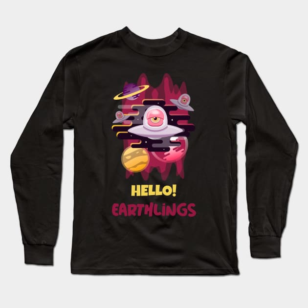 Hello! Aliens! Long Sleeve T-Shirt by vukojev-alex